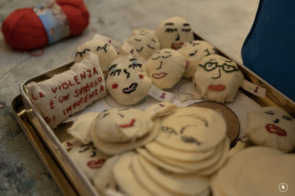 A tray with handmade puppets.